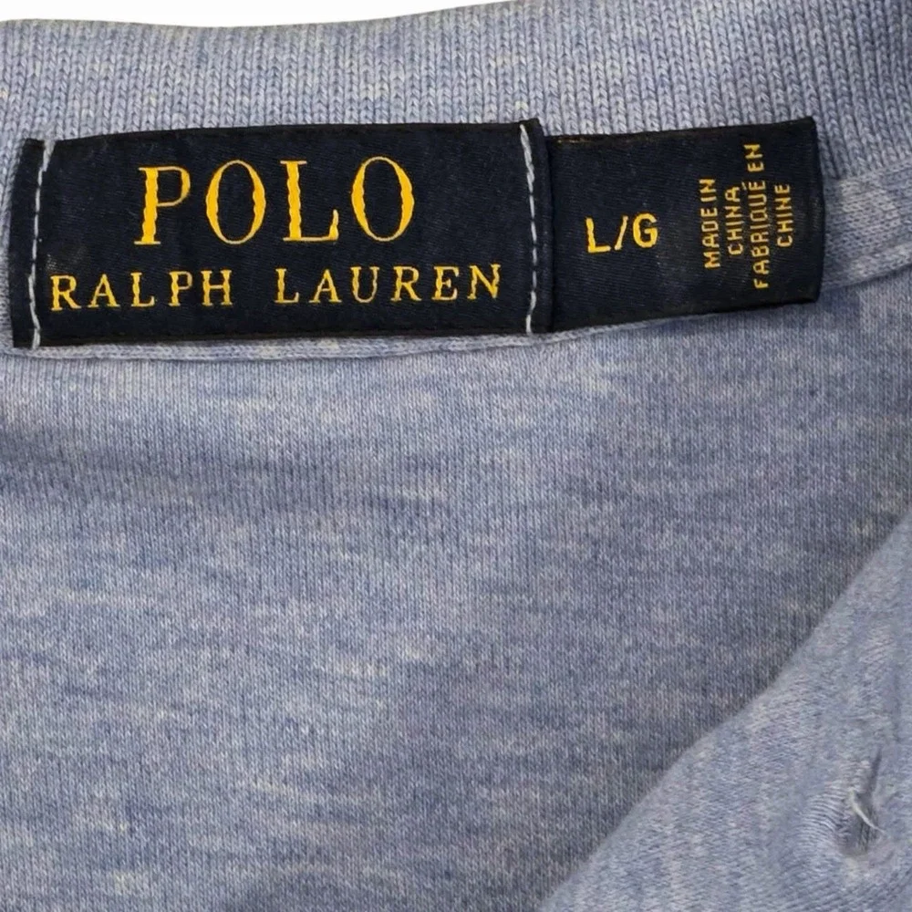 Polo Ralph Lauren Man's Heather Blue Cotton Polo Shirt Large Classic Preppy
